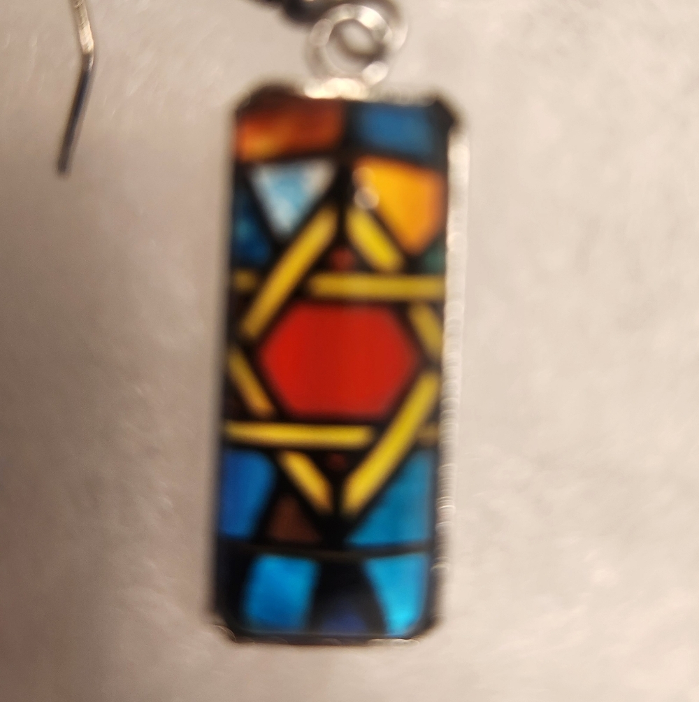 Art Deco Stained Glass Look Star of David Earrings - Picture 4 of 4